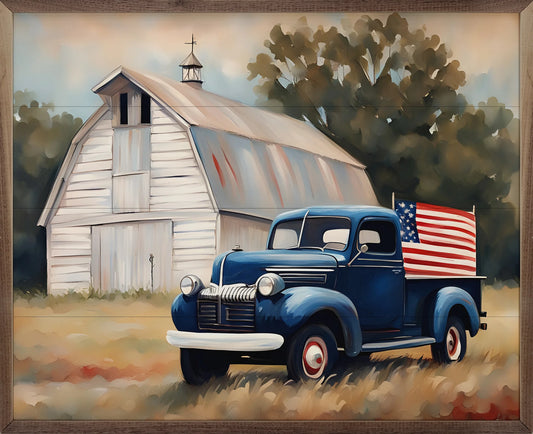 American Blue Truck With Barn