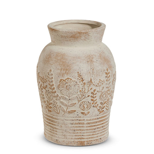 Whitewash Floral Embossed Vase