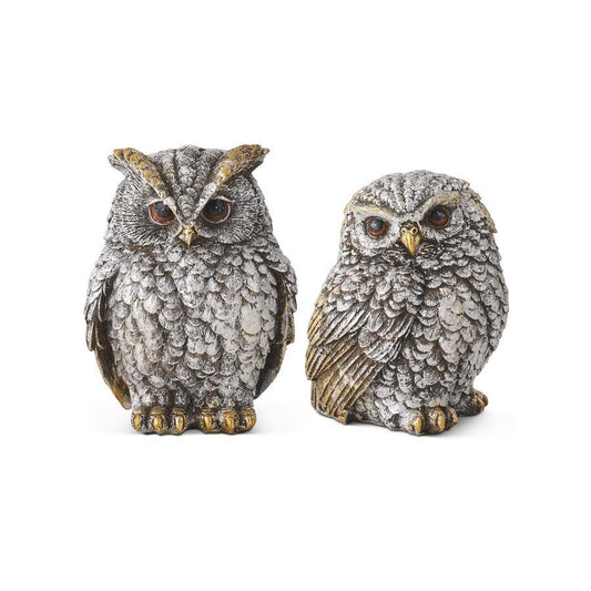 ASSORTED SILVER AND GOLD METALLIC RESIN OWLS (2 STYLES)