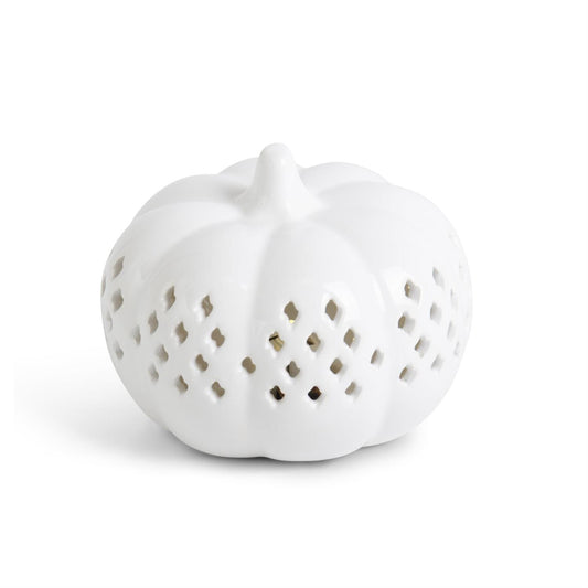 3.5 Inch White Ceramic Cutout LED Pumpkin w/Timer