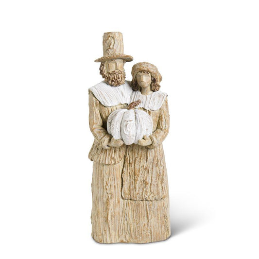 16 INCH TAN & CREAM RESIN PILGRIM MAN & WOMAN