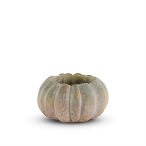 Round Whitewashed Orange and Green Cement Pumpkin Pots