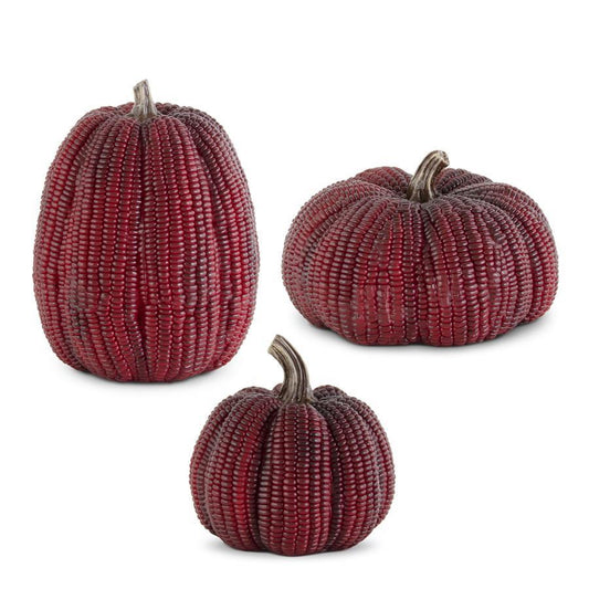 Burgundy Resin Indian Corn Pumpkins