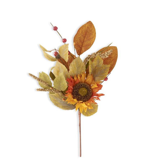 18 INCH ORANGE SUNFLOWER PICK W/MINI PUMPKINS BERRY SPIKES & EVA