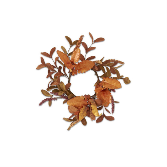 12 Inch Rust & Brown Eva & Silk Leaves Candle Ring w/Burgundy