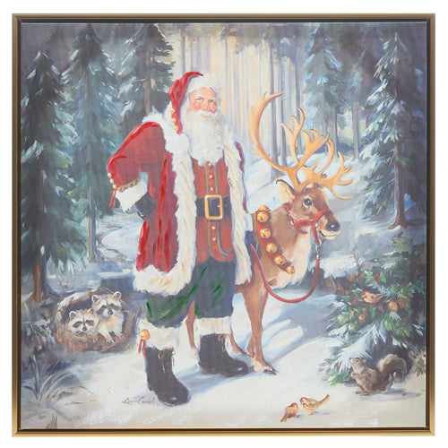 23.5" Santa and Reindeer Textured Framed Wall Art