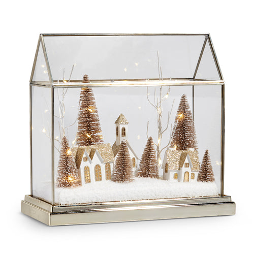 12.75" LIGHTED SNOWY VILLAGE TERRARIUM