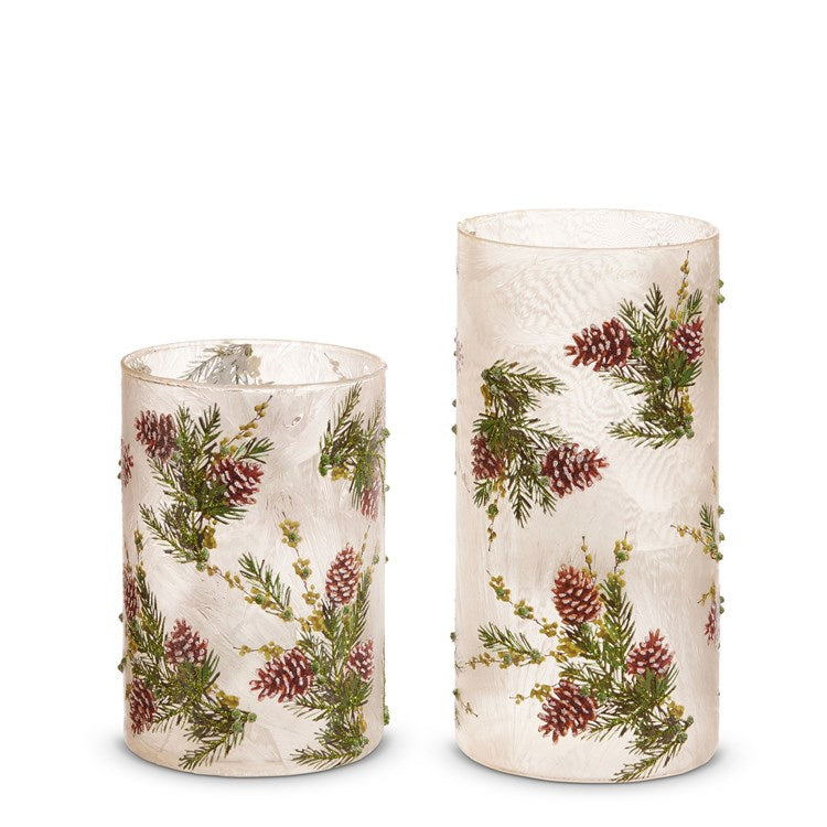 8 inch Evergreen and Pinecone Containers