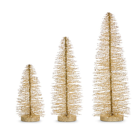 18 Inch Snowy Gold Bottle Brush Trees