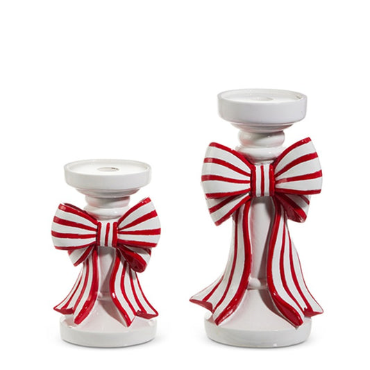 10 Red and White Stripe Bow Candle Holders