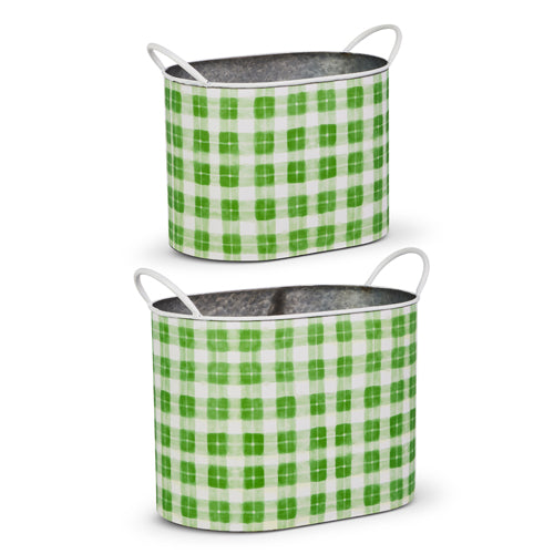 13.5" GREEN SPRING GINGHAM DECORATIVE BUCKETS