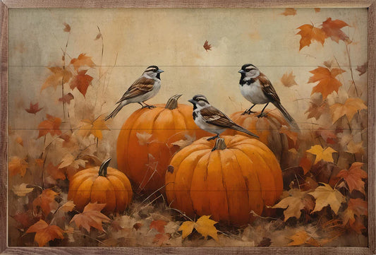 Sparrows On Pumpkins