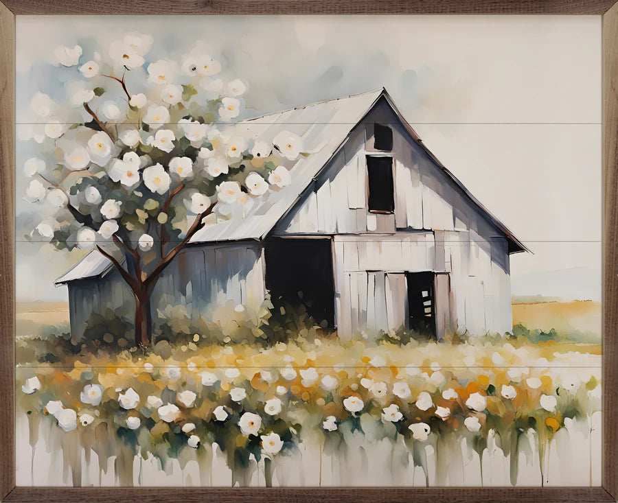 White Barn With Tree