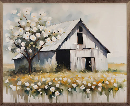 White Barn With Tree