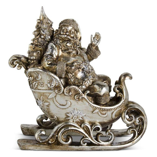 12.75 INCH ANTIQUE SILVER SANTA IN SLEIGH