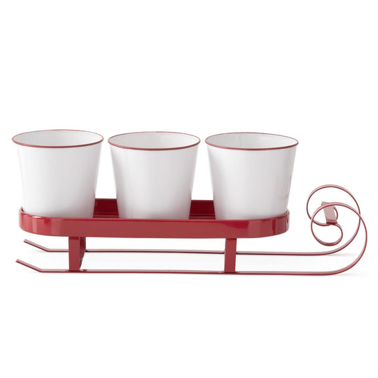19 Inch Red Metal Sleigh w/Three White Containers
