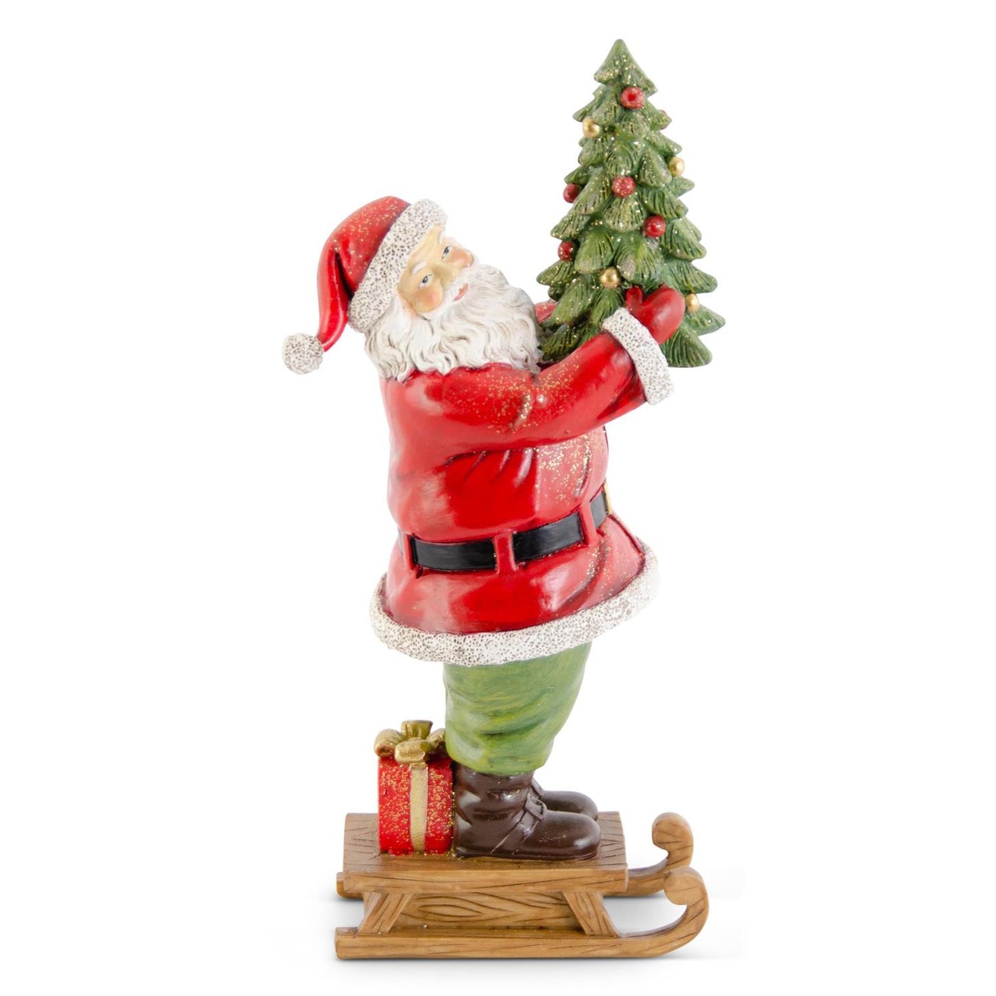 10 Inch Glittered Resin Traditional Santa on Sled