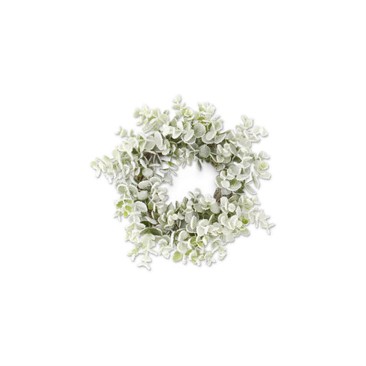 11.5 INCH SNOWY FLOCKED EUCALYPTUS CANDLE RING