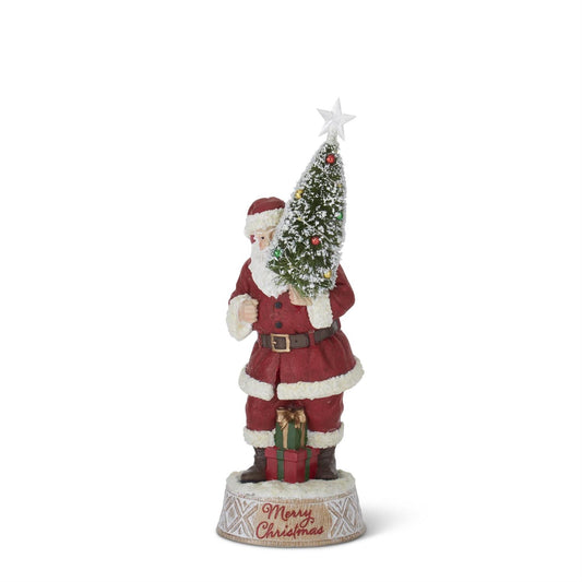 14 INCH RESIN SANTA HOLDING LED BOTTLE BRUSH TREE