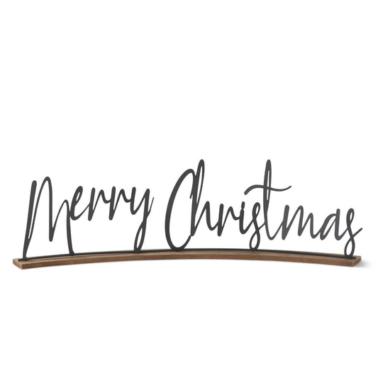 25 INCH CURVED MATTE BLACK METAL MERRY CHRISTMAS SCRIPT TABLETOP CUTOUT
