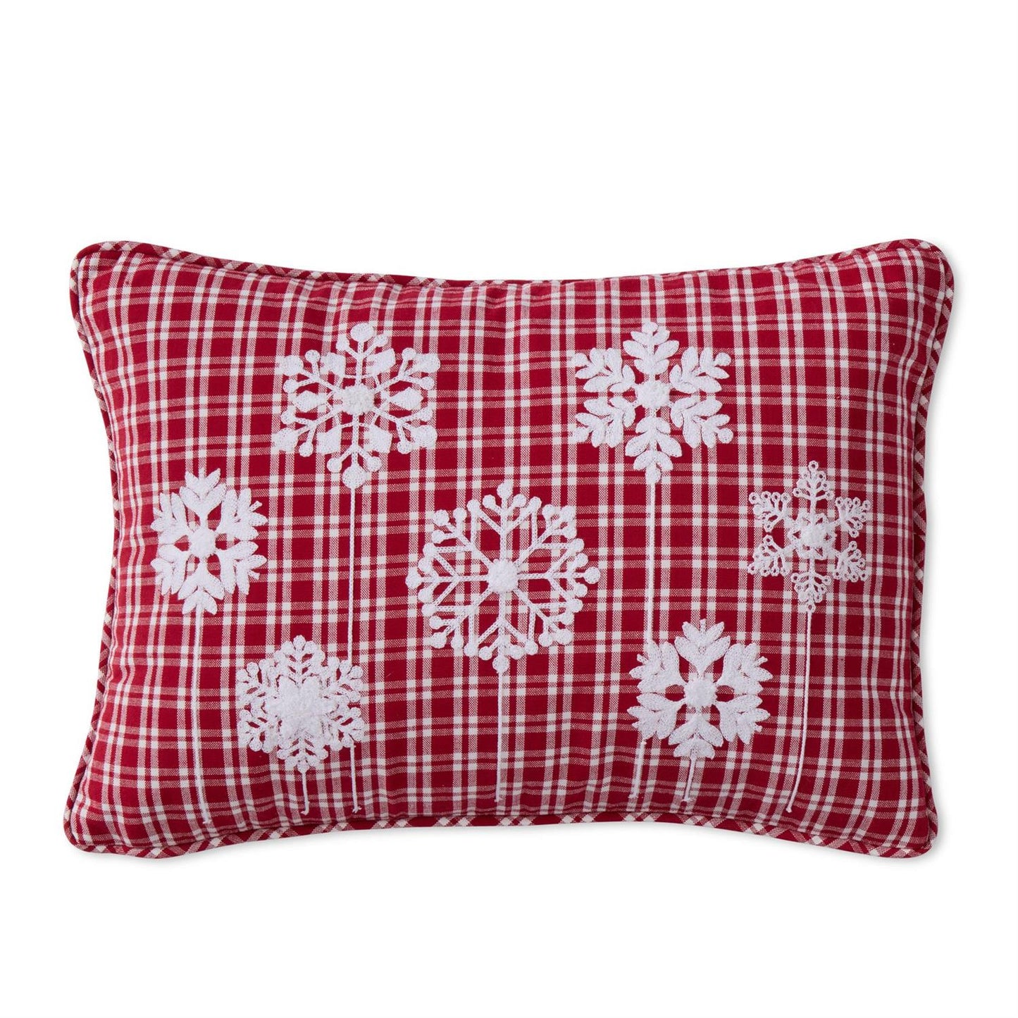 14 Inch Red & White Plaid Cotton Lumbar Pillow w/Em