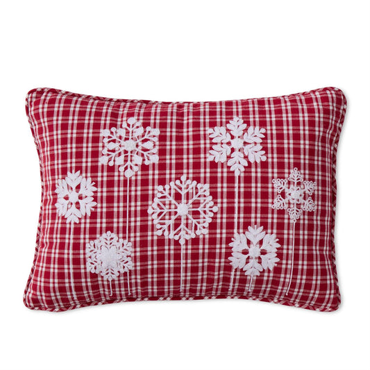 14 Inch Red & White Plaid Cotton Lumbar Pillow w/Em