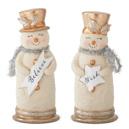 5.5 Inch Snowmen w/Silver Tinsel Collar & Sign