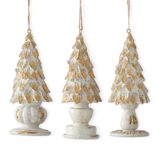 Assorted 4.5 Inch Whitewashed Tree w/Gold Leaves on Base Ornaments