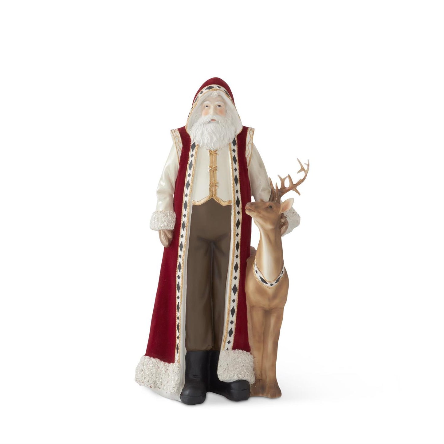 15 Inch Santa w/Burgundy Cape & Brown Deer