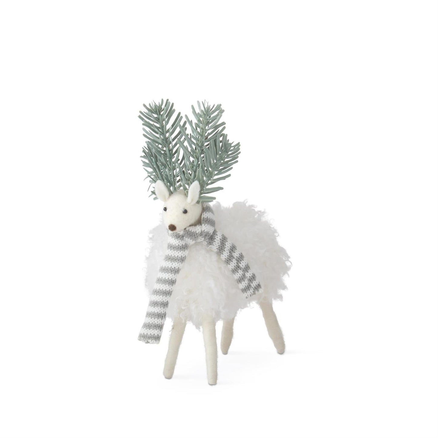 10 Inch White Wool Deer w/Evergreen Antlers