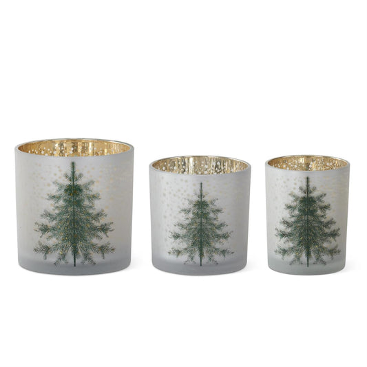 Frosted White Glass Christmas Tree Containers w/Gold Star Inte