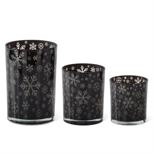 Black Glass Containers w/Snowflakes