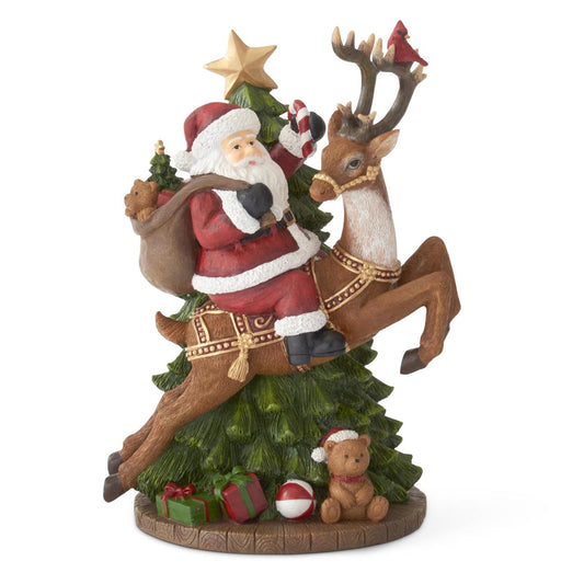 12.5 Inch Santa on Reindeer w/Bag & Tree Tabletop
