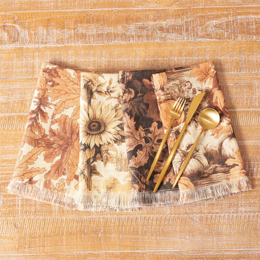 Leaf And Pumpkin Assorted Napkins (Set of 4)