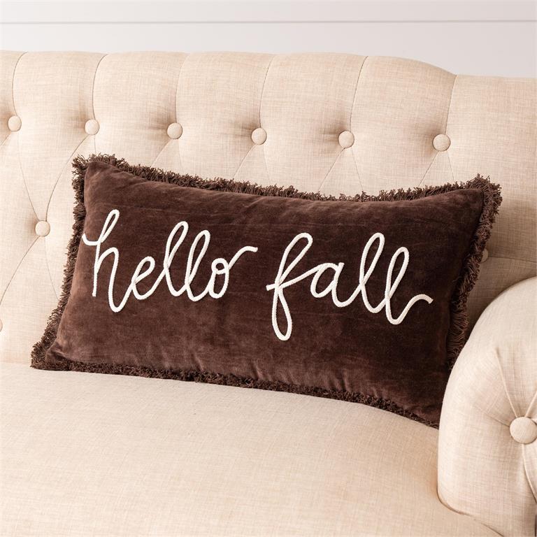 Lumbar Pillow - Hello Fall, Brown Velvet