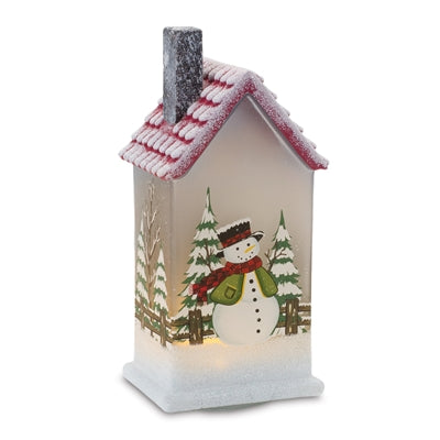 Tall LED House w/Snowman