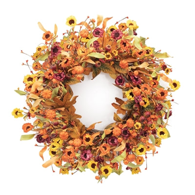 MIXED POD/PUMPKIN/FLORAL WREATH