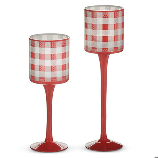 Red Gingham Check Candle Holders