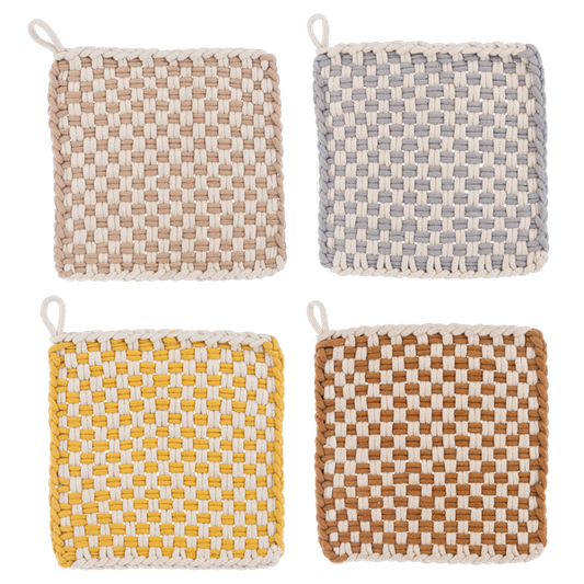 Cotton Crochet Autumn Check Pot Holder
