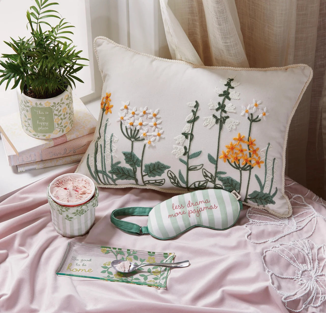 Cozy Cocoon Emb Flowers Lumbar Pillow