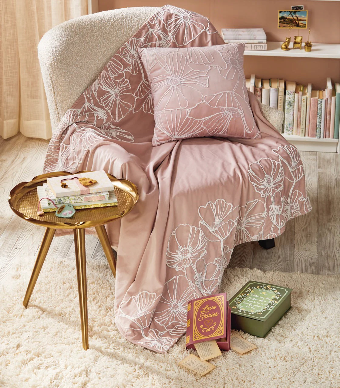 Poppy Embroider Velvet Reversible Throw