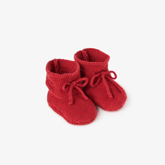 Red Garter Knit Baby Booties