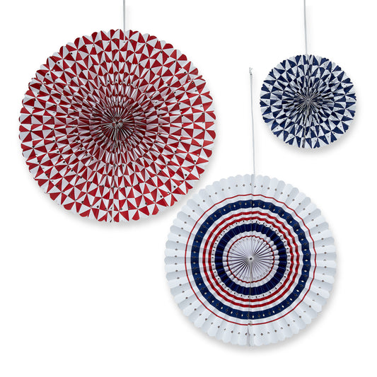 R,W & SUMMER PAPER FAN DECOR S/3