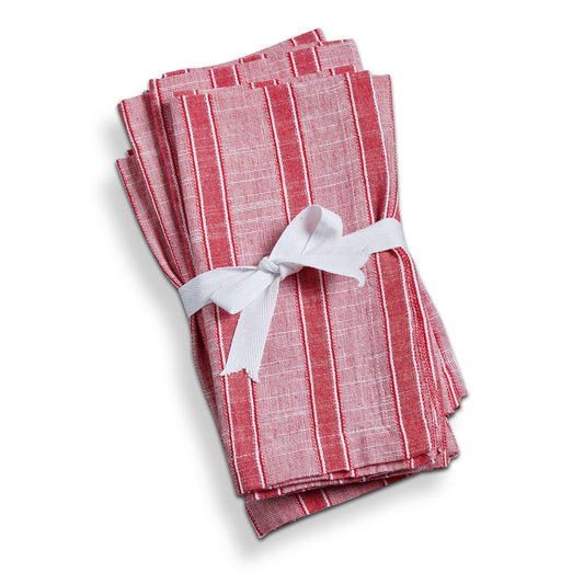 RED & WHITE STRIPE NAPKIN SET/4