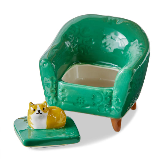 Orange Cat Chair Lidded Trinket Box