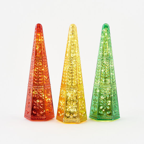 Faceted Lighted Tree, 3 Asst, Glass