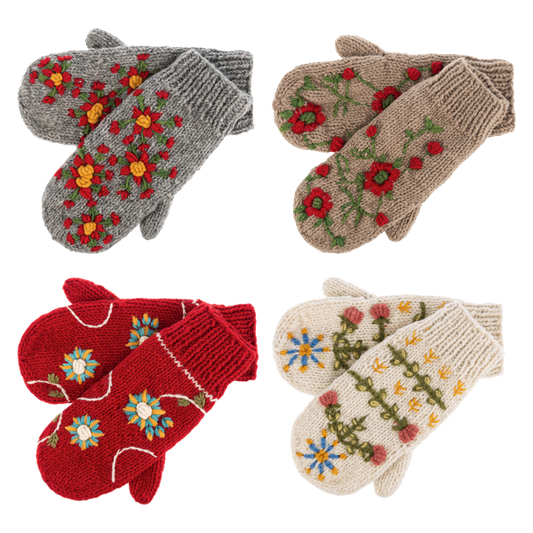 Embroidered Spruce Mitten Pairs