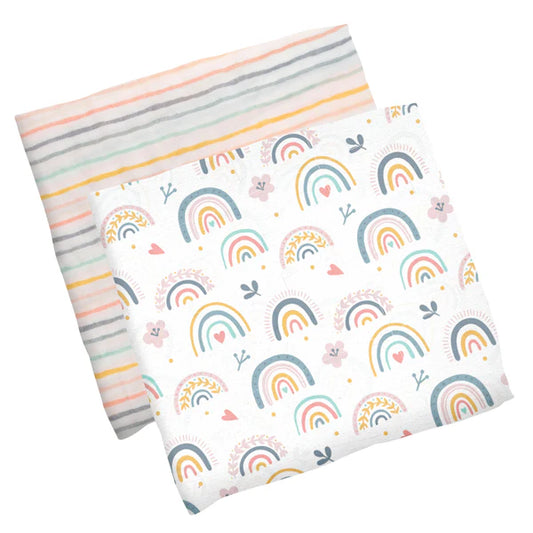 MUSLIN BLANKET SET 2PK RAINBOW