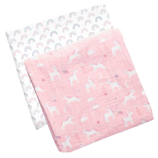 MUSLIN BLANKET SET 2PK UNICORN
