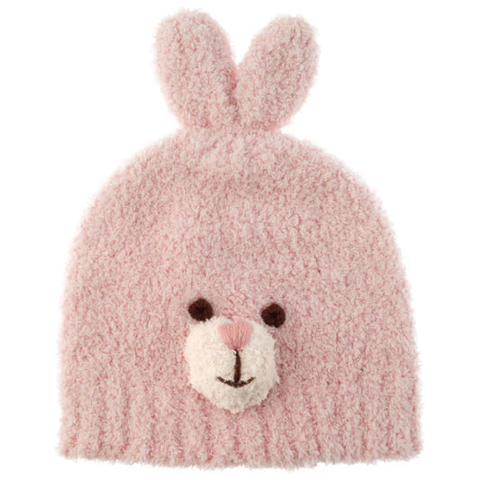 CHENILLE BABY BEANIES PINK BUNNY